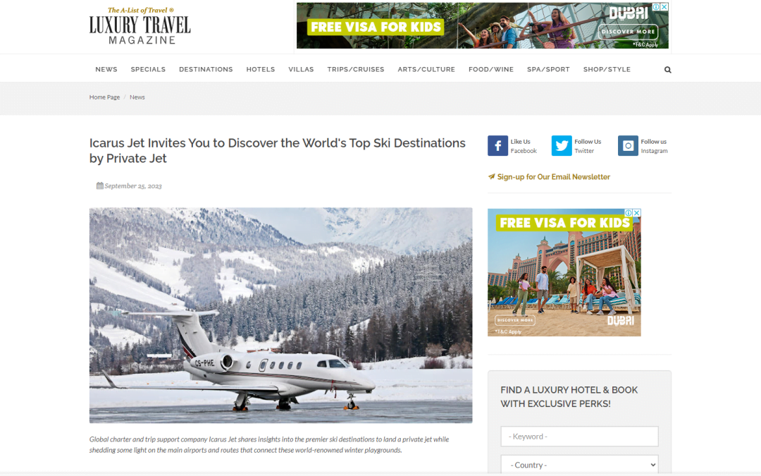 Icarus Jet Invites You to Discover the World’s Top Ski Destinations by Private Jet