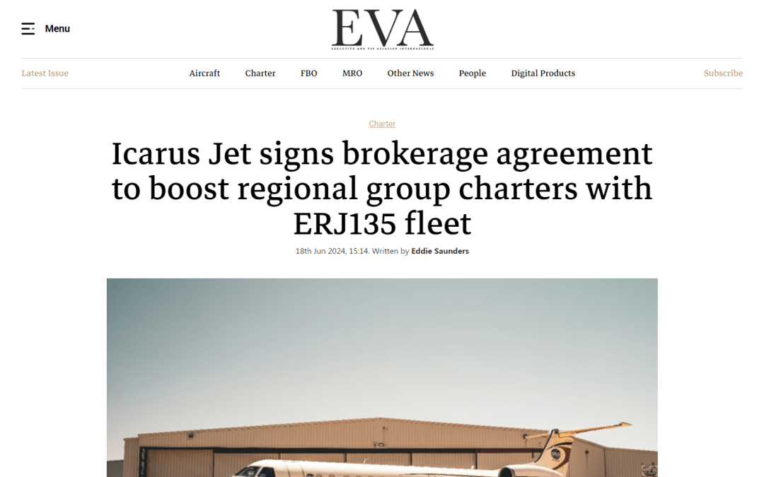 Icarus Jet signs brokerage agreement to boost regional group charters with ERJ135 fleet
