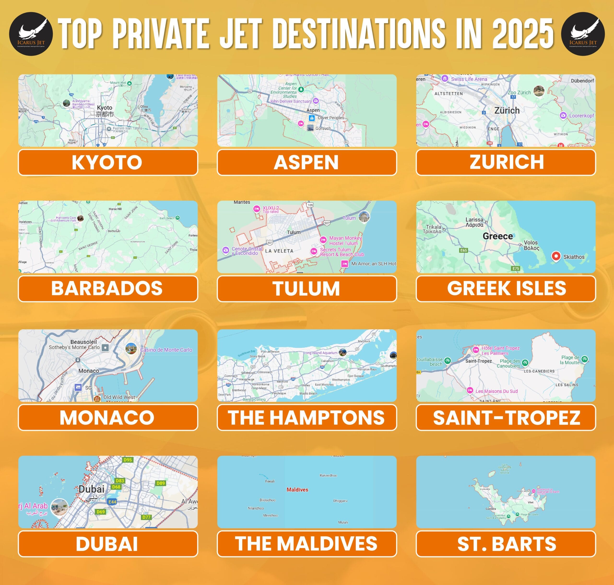 Top private jet destinations in 2025