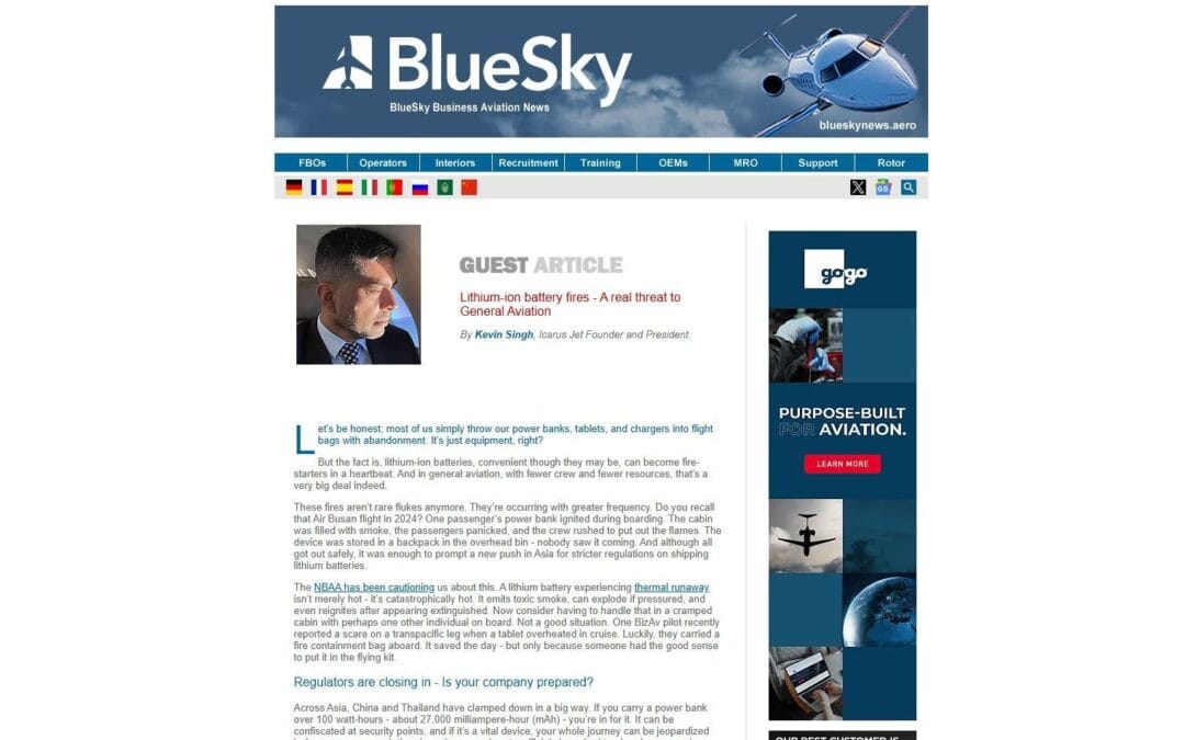 Lithium-ion battery fires – A real threat to General Aviation