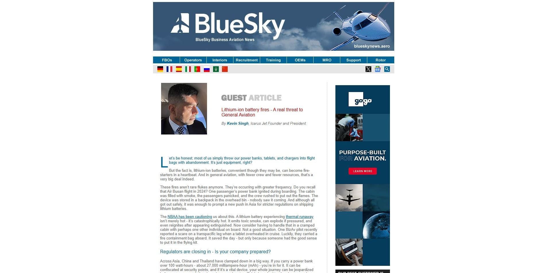 Lithium-ion battery fires – A real threat to General Aviation