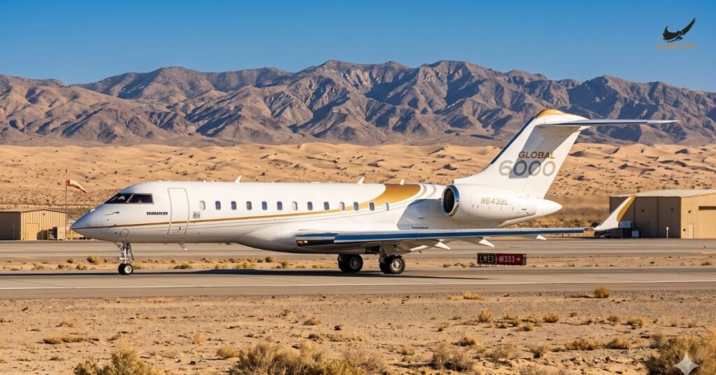 Tijuana International Airport (TIJ / MMTJ): private jet on a runway with desert mountains in the background